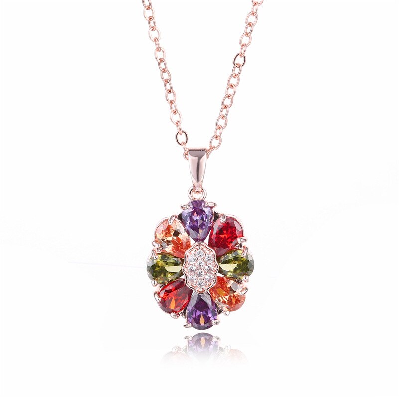 DN6 New Trend Simple Candy Colored Crystal Rainbow Zircon Necklace for Women Fashion Jewelry