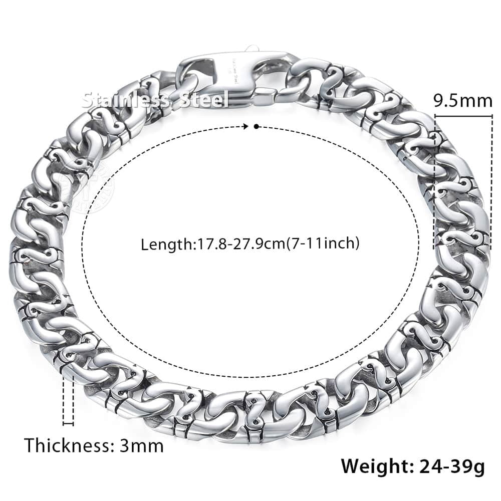 9.5mm Men's Biker Bracelet Silver Color 316L Stainless Steel Marina Link Chain Bracelets for Women Wholesale Jewelry HB19