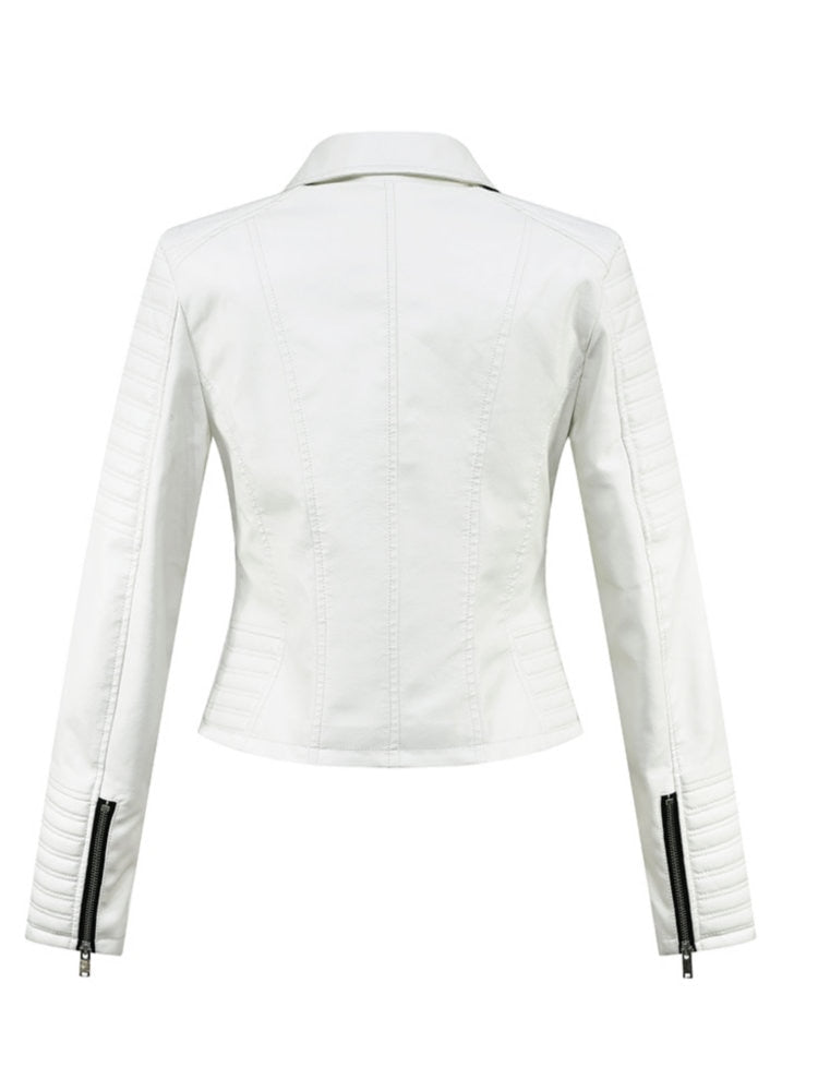 2023 New Fashion Women Motorcycle White Faux Sheepskin Leather Jackets Female Autumn Winter Biker Zippers Streetwear Black Coats