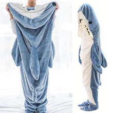 Carregar imagem no visualizador da galeria, Wearable Fleece Hoodie Blanket Shark Sleeping Bag Pajamas Hooded Animal Blankets Wearable Shark Blanket Hoodie For Men &amp; Women