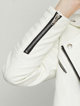 Carregar imagem no visualizador da galeria, 2023 New Fashion Women Motorcycle White Faux Sheepskin Leather Jackets Female Autumn Winter Biker Zippers Streetwear Black Coats