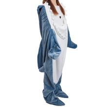 Charger l&#39;image dans la galerie, Wearable Fleece Hoodie Blanket Shark Sleeping Bag Pajamas Hooded Animal Blankets Wearable Shark Blanket Hoodie For Men &amp; Women