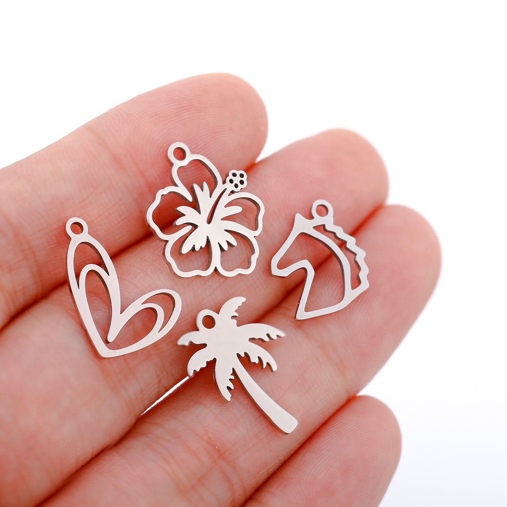 5pc/Lot Stainless Steel Flower＆Humming Bird＆Horse＆Sailboat＆Tree＆Pigeon Charms Pendant DIY Jewelry Handmade Accessories Wholesale