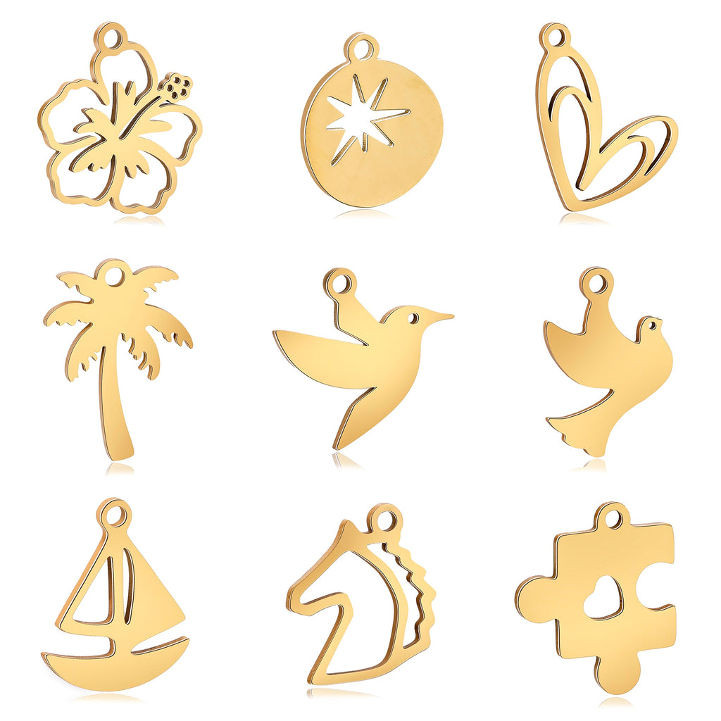 5pc/Lot Stainless Steel Flower＆Humming Bird＆Horse＆Sailboat＆Tree＆Pigeon Charms Pendant DIY Jewelry Handmade Accessories Wholesale