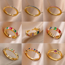 Carregar imagem no visualizador da galeria, Colorful Zircon Rings For Women Gold Color Stainless Steel Fashion Cubic Zirconia Ring 2023 Trend Aesthetic Wedding Jewelry Gift