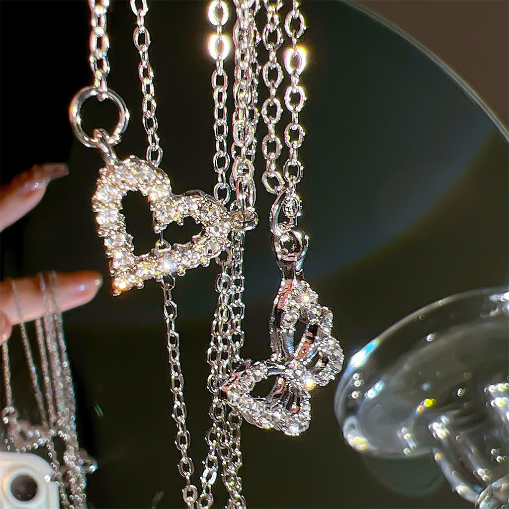 17KM Fashion Butterfly Heart Zircon Necklace for Women Girls Silver Color Shiny Love Clavicle Chain Necklaces New Trend Jewelry