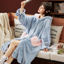 Laden Sie das Bild in den Galerie-Viewer, Winter Flannel Pajamas Set For Women Animal Thick Warm Sleepwear Hooded Nightgown With Pants Loose Pyjamas Suit Homewear Clothes