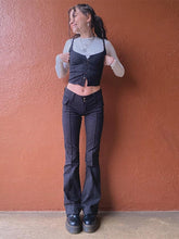 Charger l&#39;image dans la galerie, ALLNeon Indie Aesthetics Slim Low Waist Flare Pants E-girl Vintage Pockets Solid Y2K Pants Autumn 90s Fashion Black Trousers
