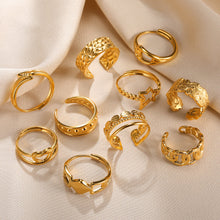 Carregar imagem no visualizador da galeria, Stainless Steel Rings For Women Men Gold Color Engagement Wedding Wide Ring Trendy Vintage Geometric Jewelry Gift Free Shipping