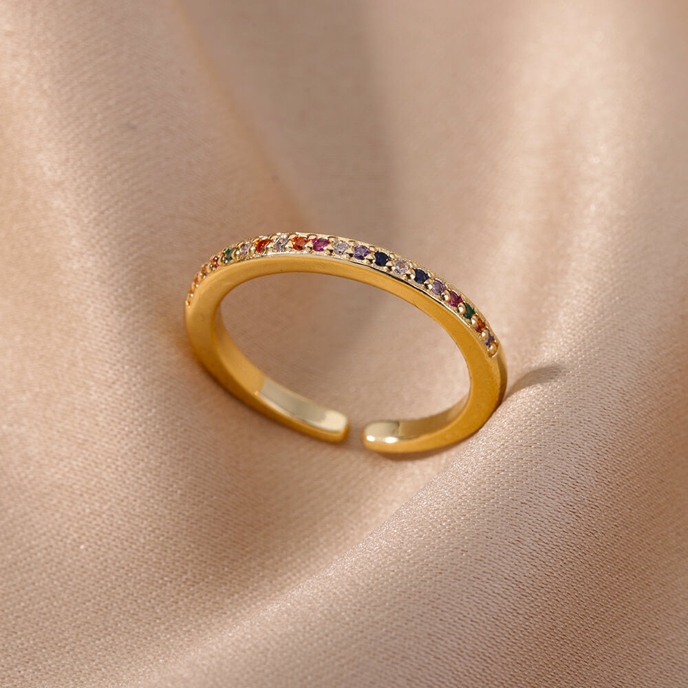 Colorful Zircon Rings For Women Gold Color Stainless Steel Fashion Cubic Zirconia Ring 2023 Trend Aesthetic Wedding Jewelry Gift